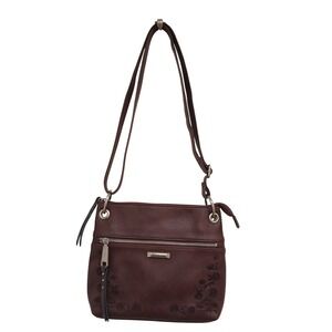 Plumb Faux Leather Crossbody Bag Floral Embroidery Medium Rosetti